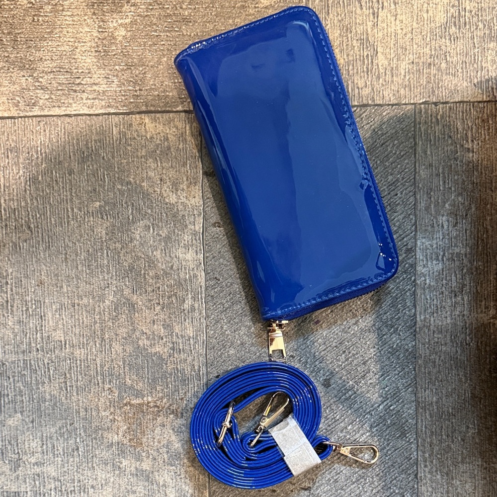 Patent Leather Royal Blue Crossbody with wallet and Removable Strap